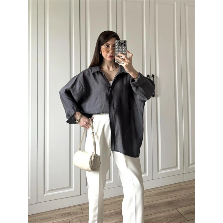 Antrasit Oversize Tensel Gömlek