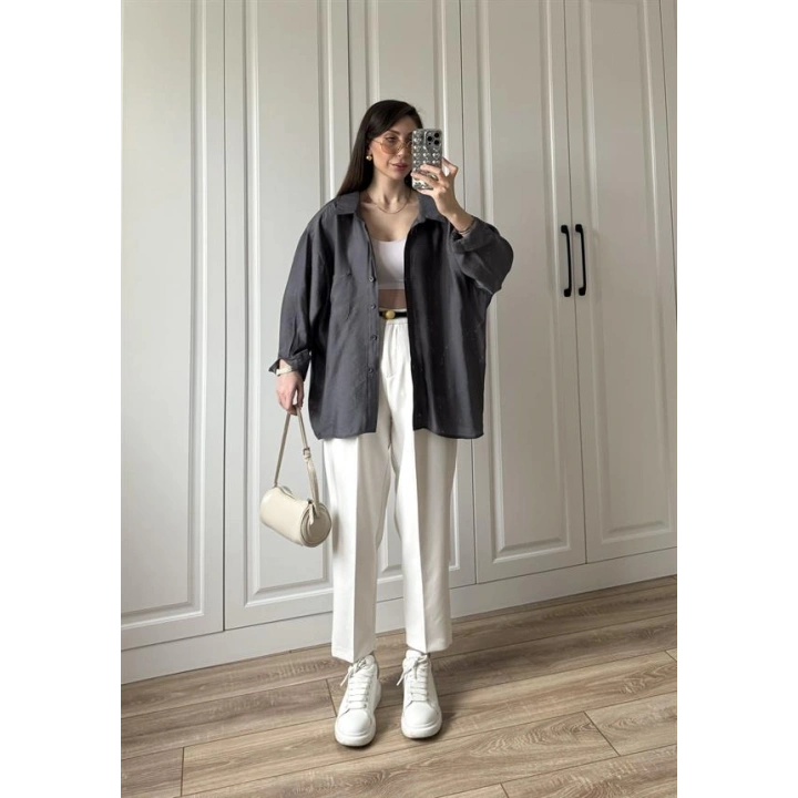 Antrasit Oversize Tensel Gömlek