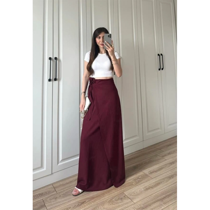 Anvelop Keten Uzun Bordo Etek