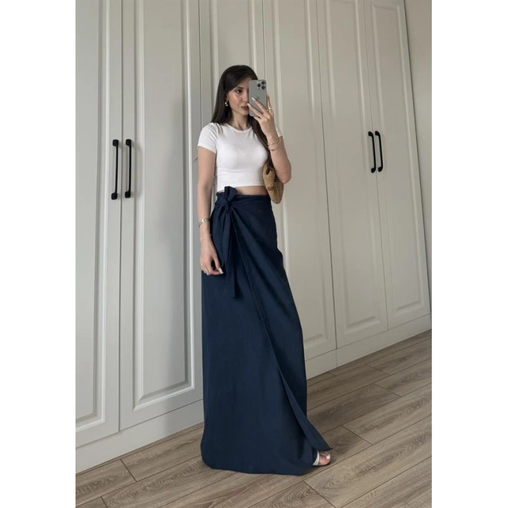 Anvelop Keten Uzun Lacivert Etek