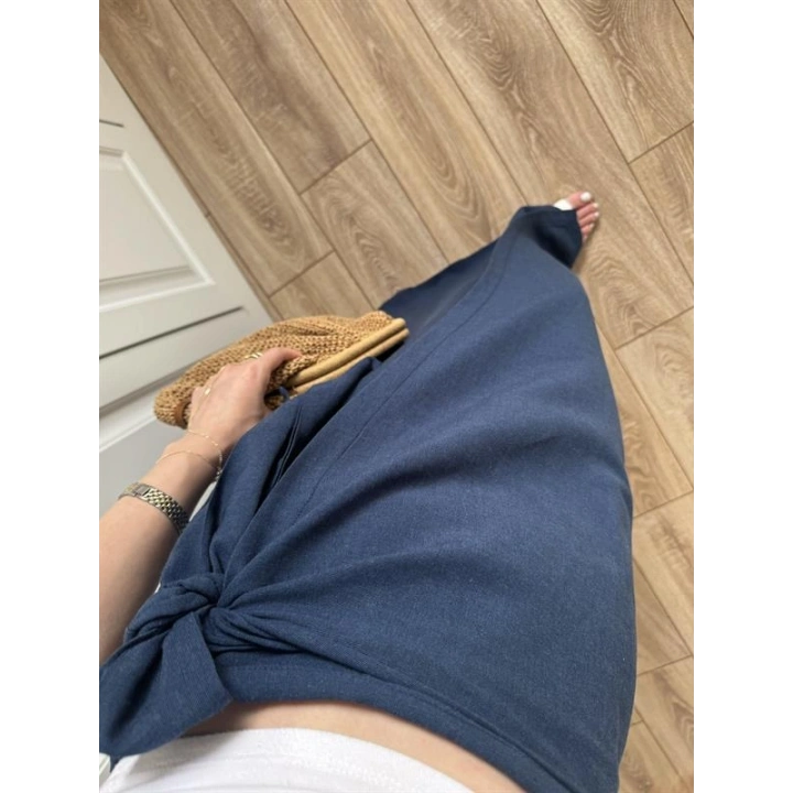 Anvelop Keten Uzun Lacivert Etek