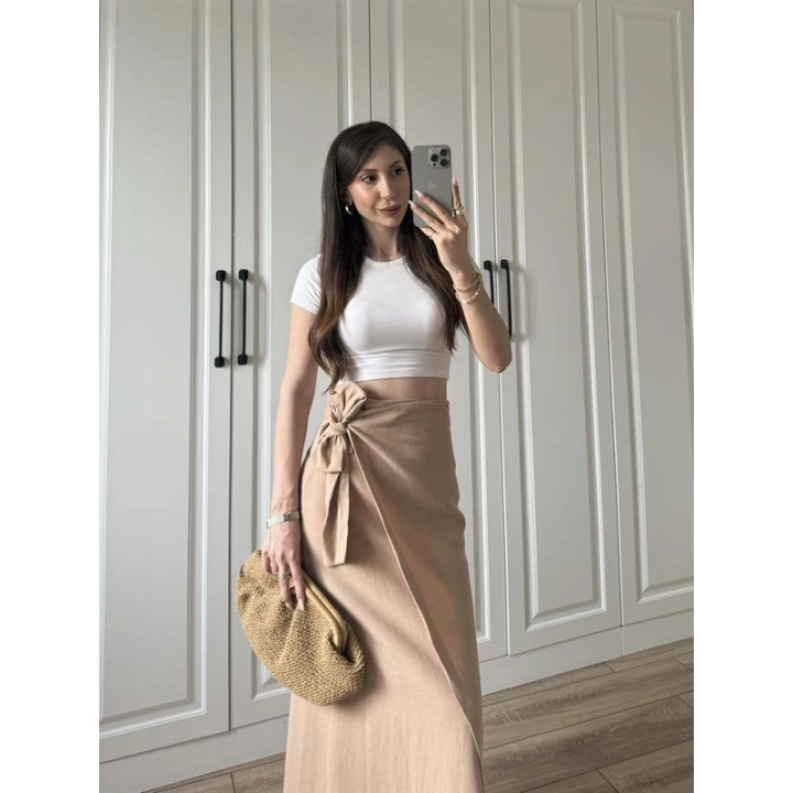 Anvelop Keten Uzun Taş Etek