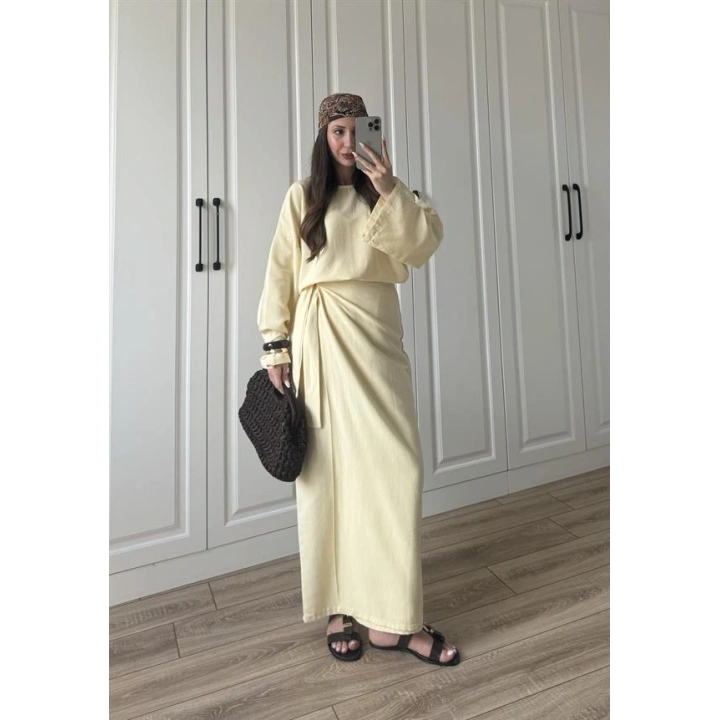 Anvelop Tasarım Keten Sarı İkili Takım