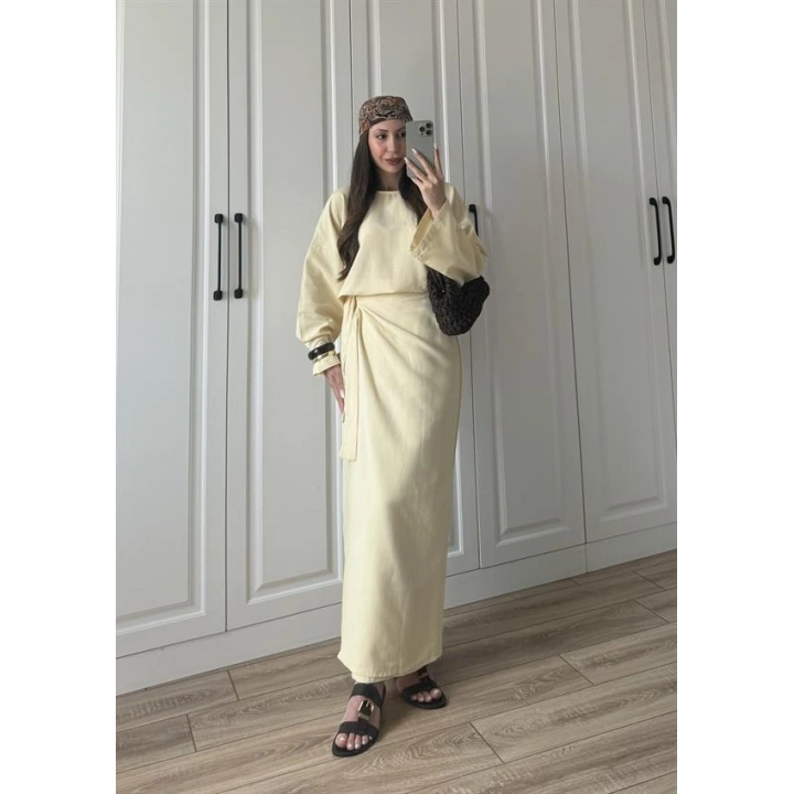 Anvelop Tasarım Keten Sarı İkili Takım