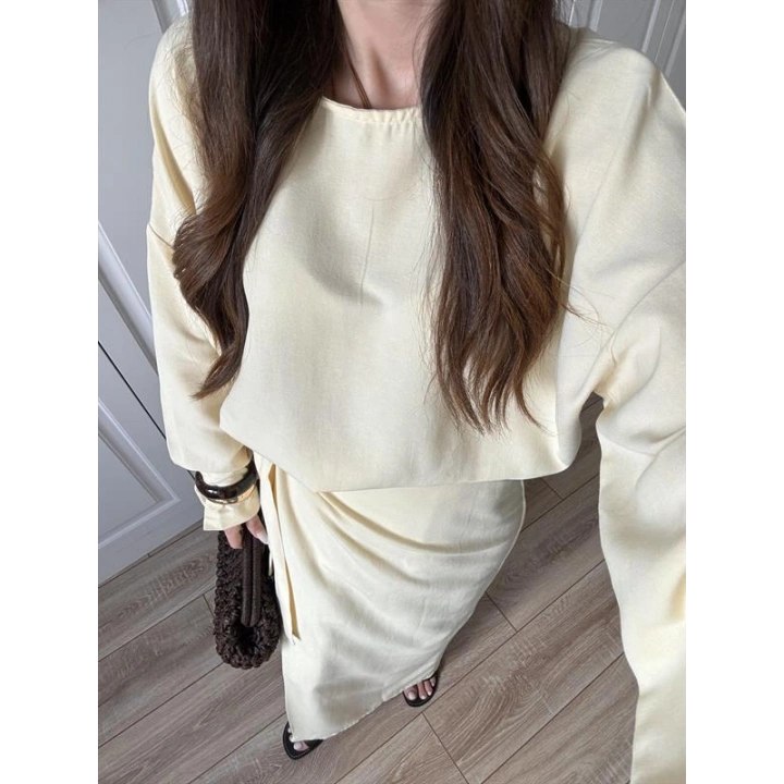 Anvelop Tasarım Keten Sarı İkili Takım