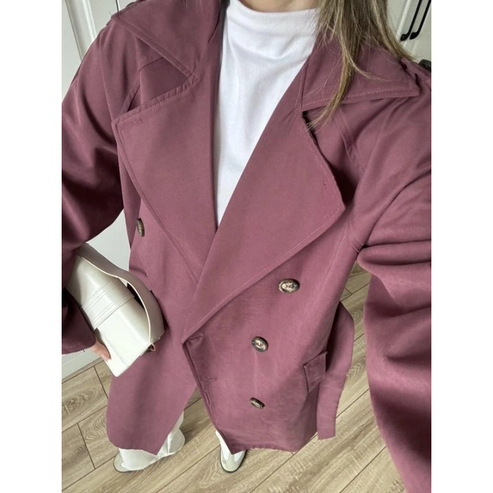 Aria Kuşaklı Astarlı Premium Bordo Trençkot