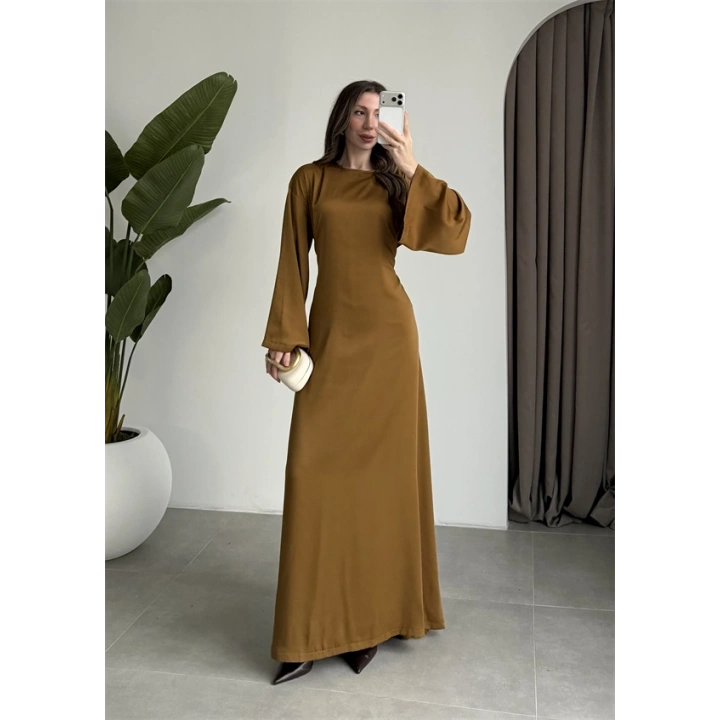 Arkadan Bağlamalı Yağ Yeşili Saten Elbise