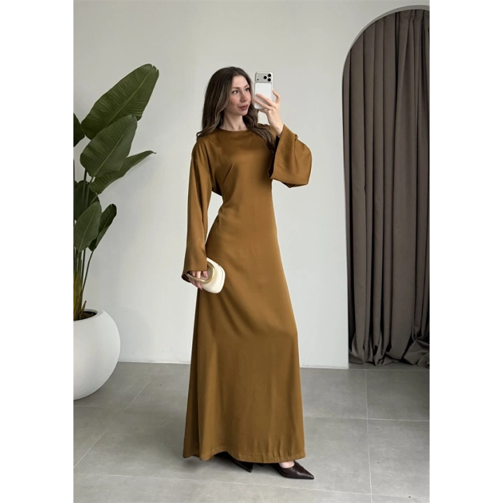 Arkadan Bağlamalı Yağ Yeşili Saten Elbise