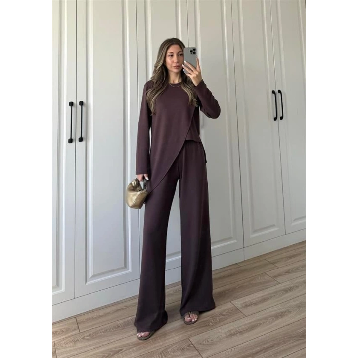 Asimetrik Kesim Oysh Kumaş Kahve Takım