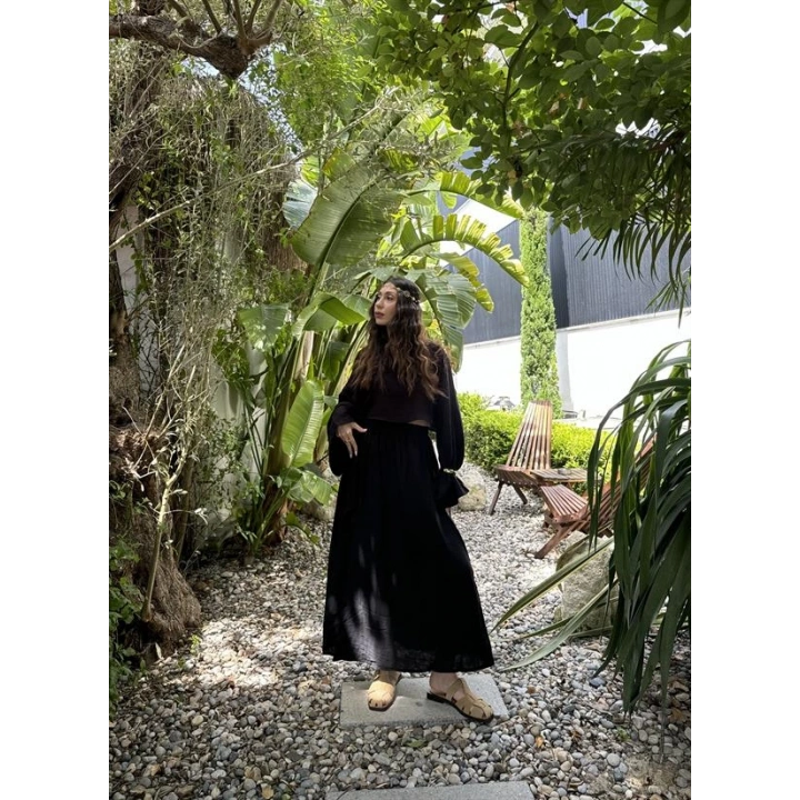 Bali Eteği Yırtmaçlı Müslin Siyah Takım