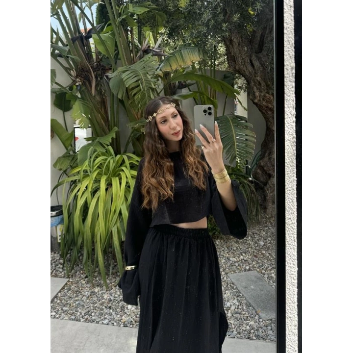 Bali Eteği Yırtmaçlı Müslin Siyah Takım