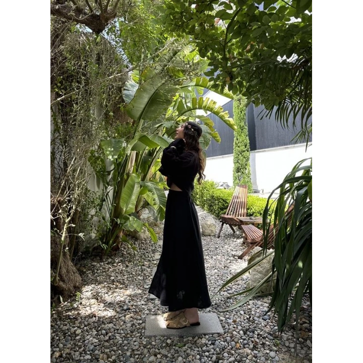 Bali Eteği Yırtmaçlı Müslin Siyah Takım