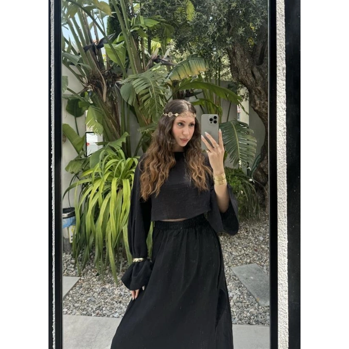 Bali Eteği Yırtmaçlı Müslin Siyah Takım