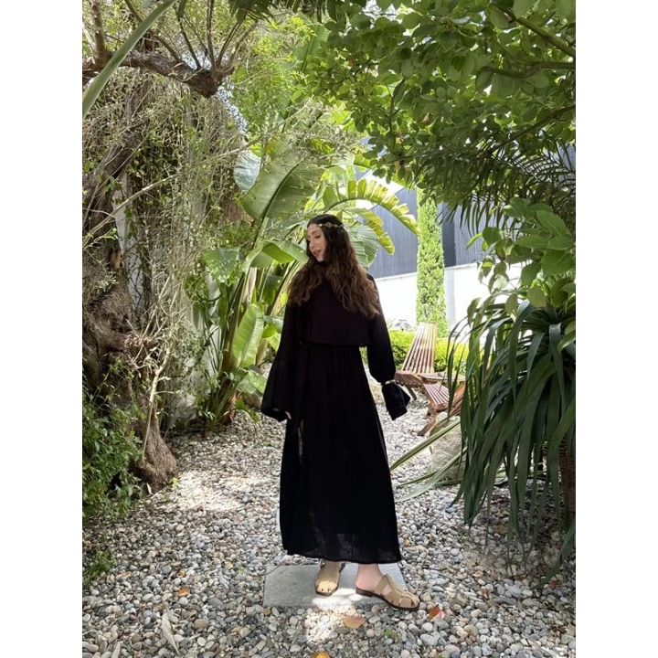 Bali Eteği Yırtmaçlı Müslin Siyah Takım