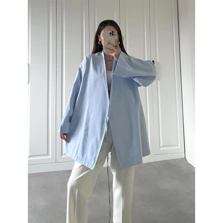 Bebe Mavi Yandan Bağlamalı Gabardin Kimono Ceket