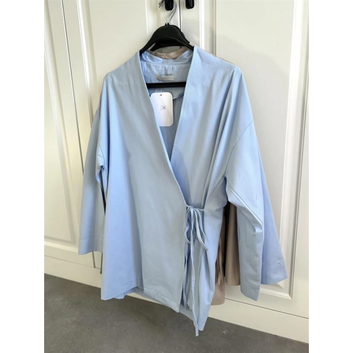 Bebe Mavi Yandan Bağlamalı Gabardin Kimono Ceket
