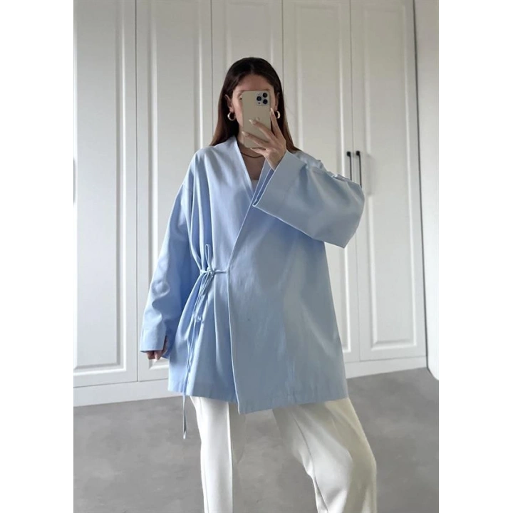Bebe Mavi Yandan Bağlamalı Gabardin Kimono Ceket