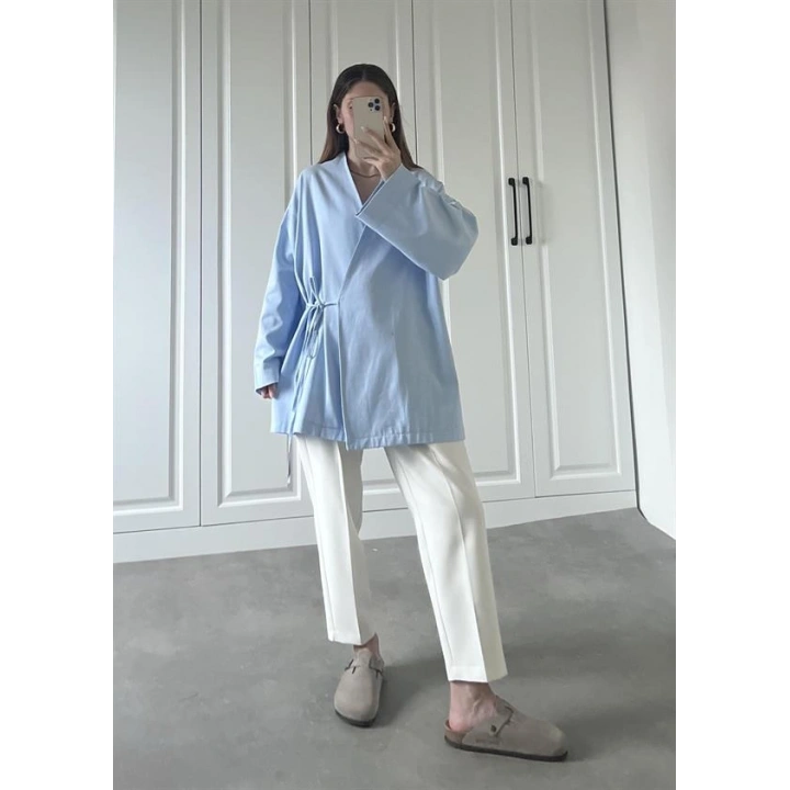 Bebe Mavi Yandan Bağlamalı Gabardin Kimono Ceket