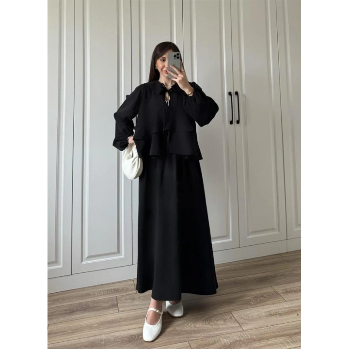 Bebe Yaka Tasarım Siyah Modal Etekli Takım