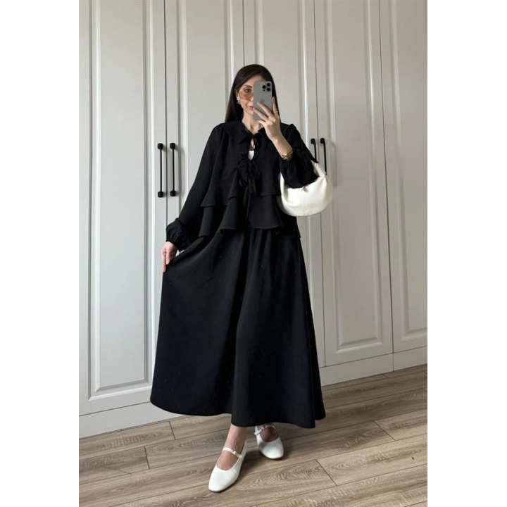 Bebe Yaka Tasarım Siyah Modal Etekli Takım