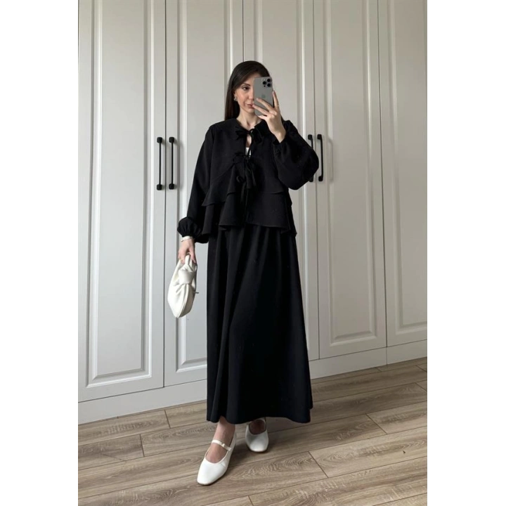 Bebe Yaka Tasarım Siyah Modal Etekli Takım