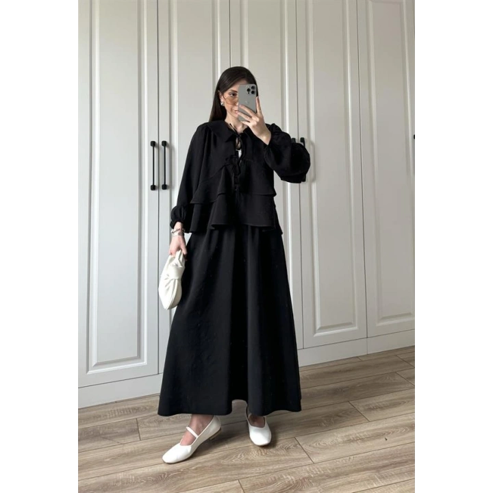 Bebe Yaka Tasarım Siyah Modal Etekli Takım