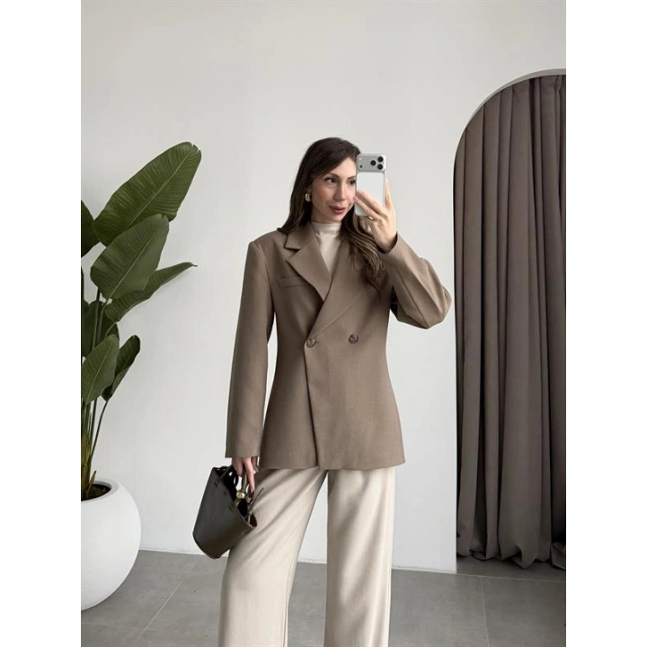Belden Oturtmalı Kruvaze Astarlı Haki Blazer Ceket