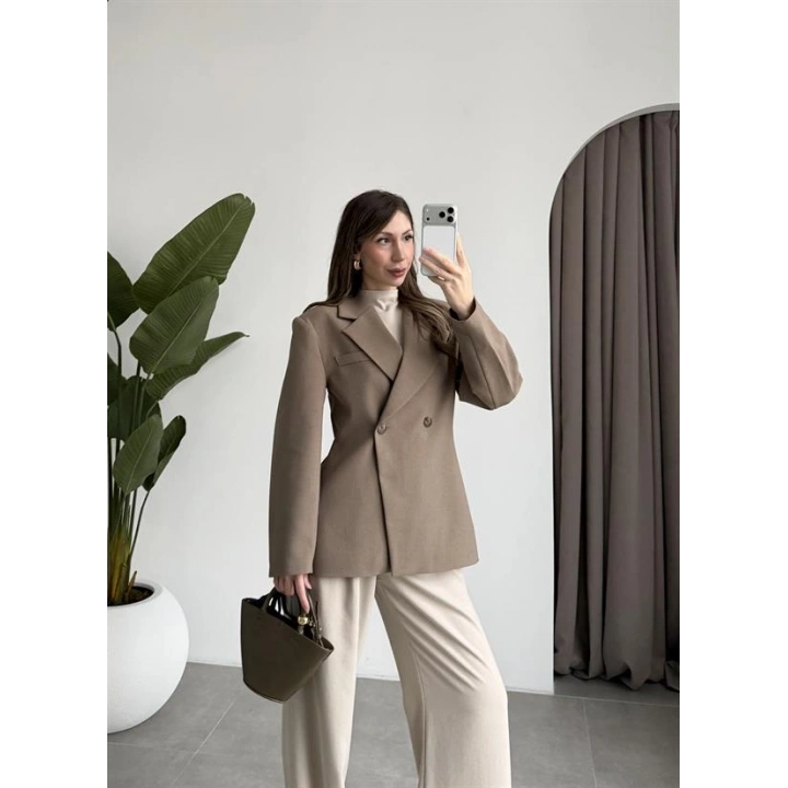 Belden Oturtmalı Kruvaze Astarlı Haki Blazer Ceket