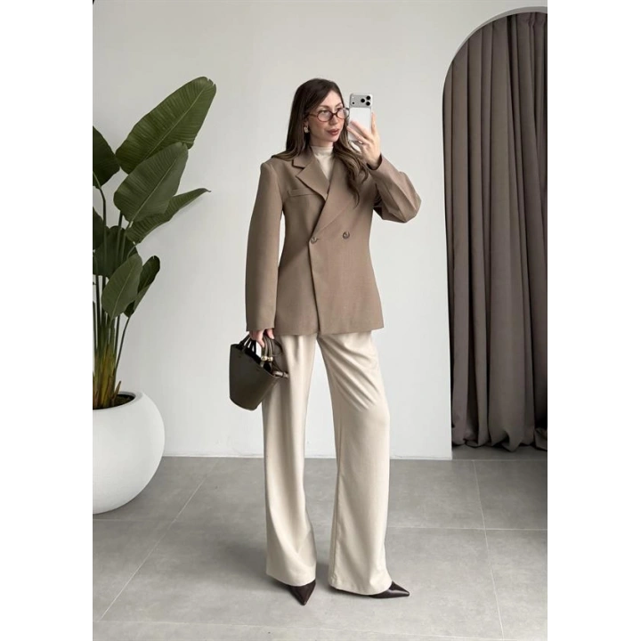 Belden Oturtmalı Kruvaze Astarlı Haki Blazer Ceket