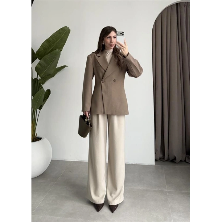 Belden Oturtmalı Kruvaze Astarlı Haki Blazer Ceket