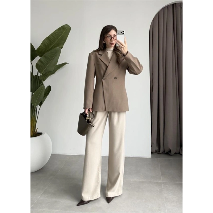 Belden Oturtmalı Kruvaze Astarlı Haki Blazer Ceket