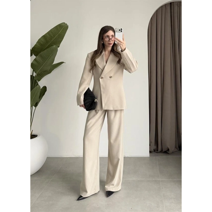 Belden Oturtmalı Kruvaze Astarlı Taş Blazer Ceket