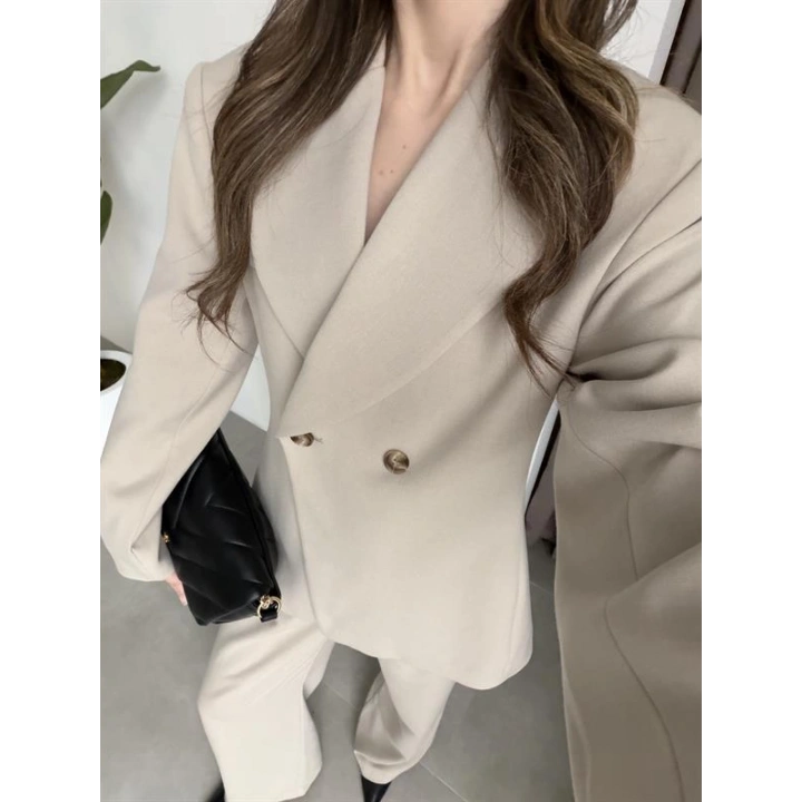 Belden Oturtmalı Kruvaze Astarlı Taş Blazer Ceket