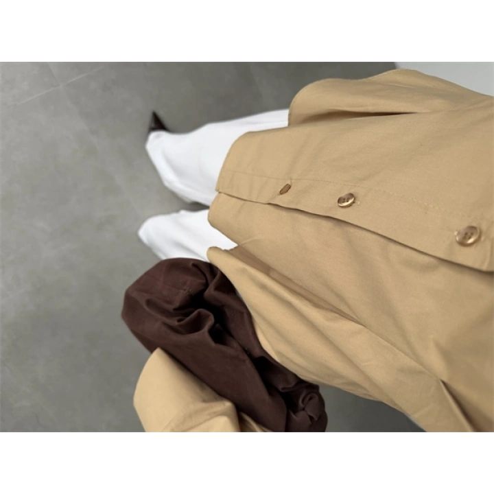 Belden Oturtmalı Pilili Camel Poplin Gömlek