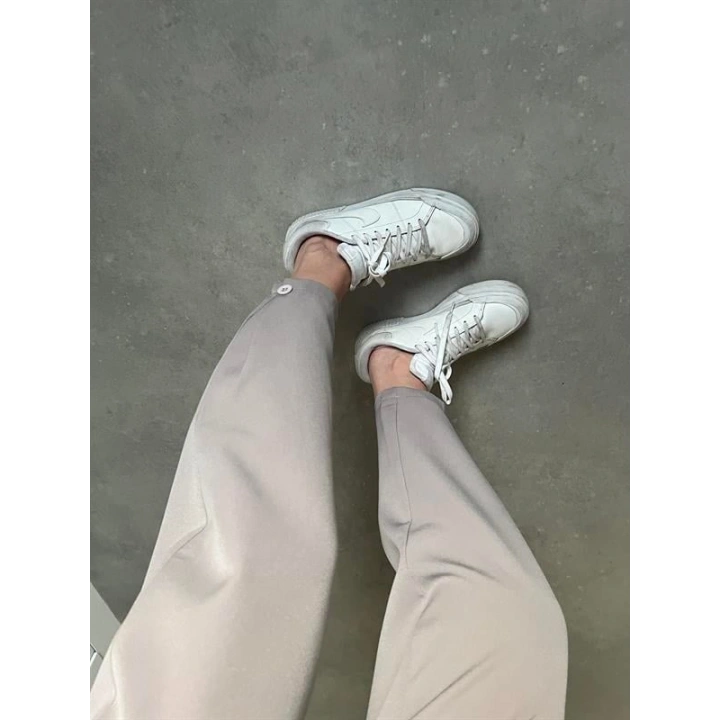 Beli Çift Düğme Detaylı Gri Kumaş Pantolon