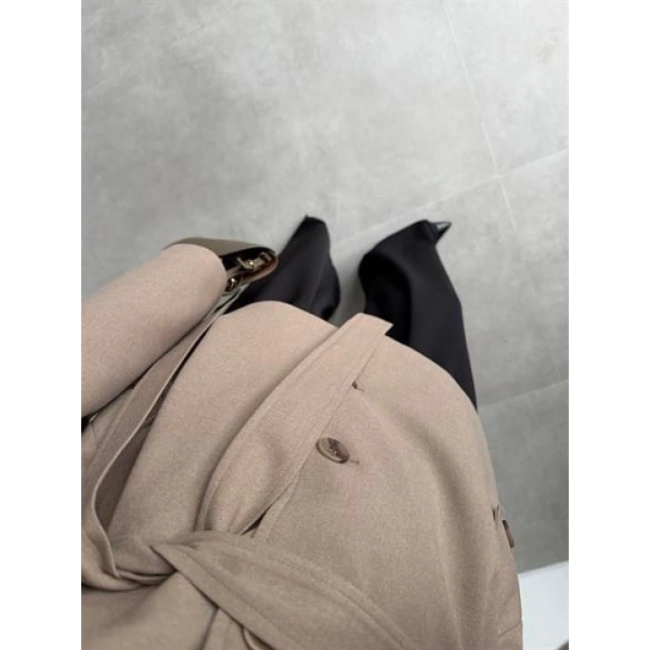 Bella Kuşaklı Astarlı Premium Haki Trençkot