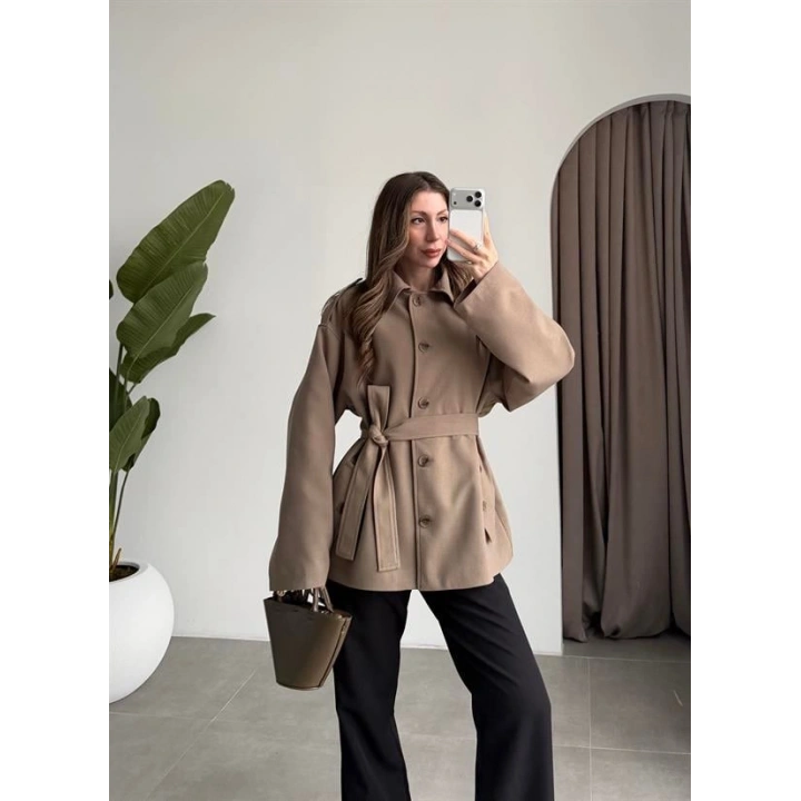 Bella Kuşaklı Astarlı Premium Haki Trençkot