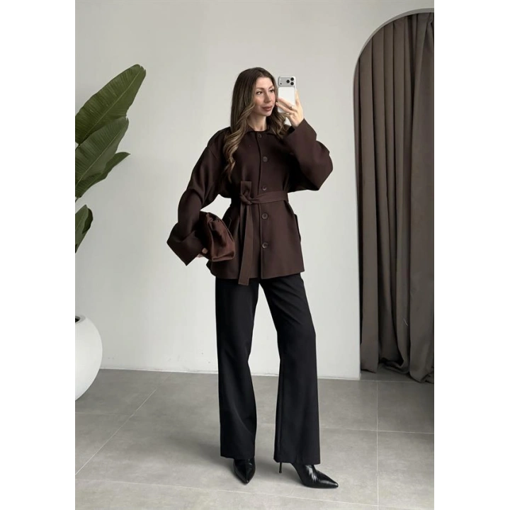 Bella Kuşaklı Astarlı Premium Kahve Trençkot