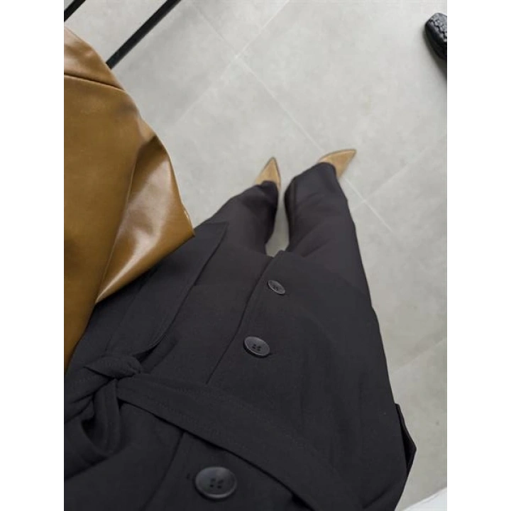 Bella Kuşaklı Astarlı Premium Siyah Trençkot