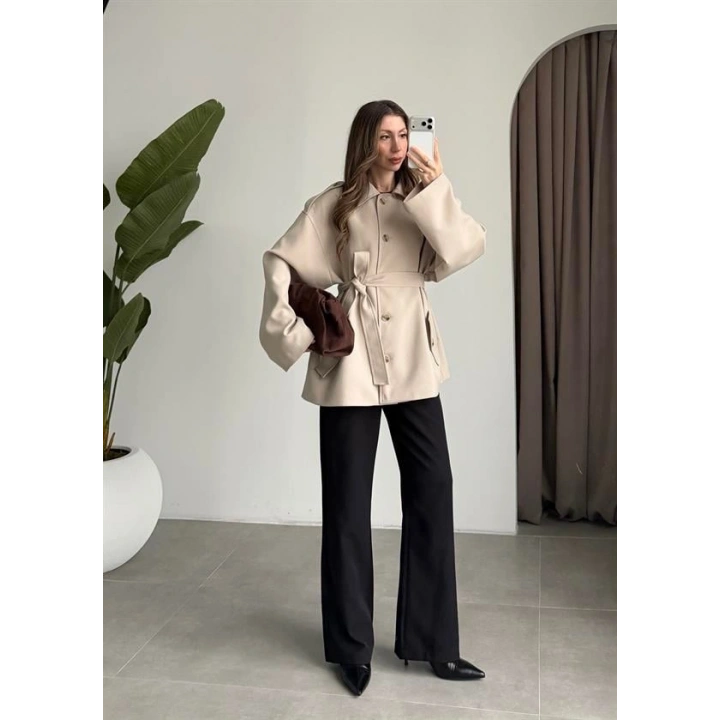 Bella Kuşaklı Astarlı Premium Taş Trençkot