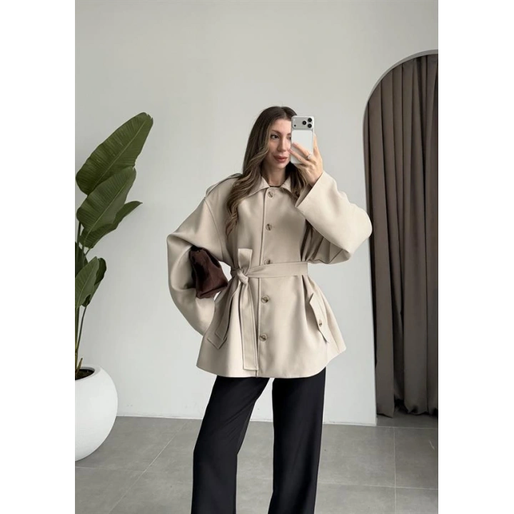 Bella Kuşaklı Astarlı Premium Taş Trençkot