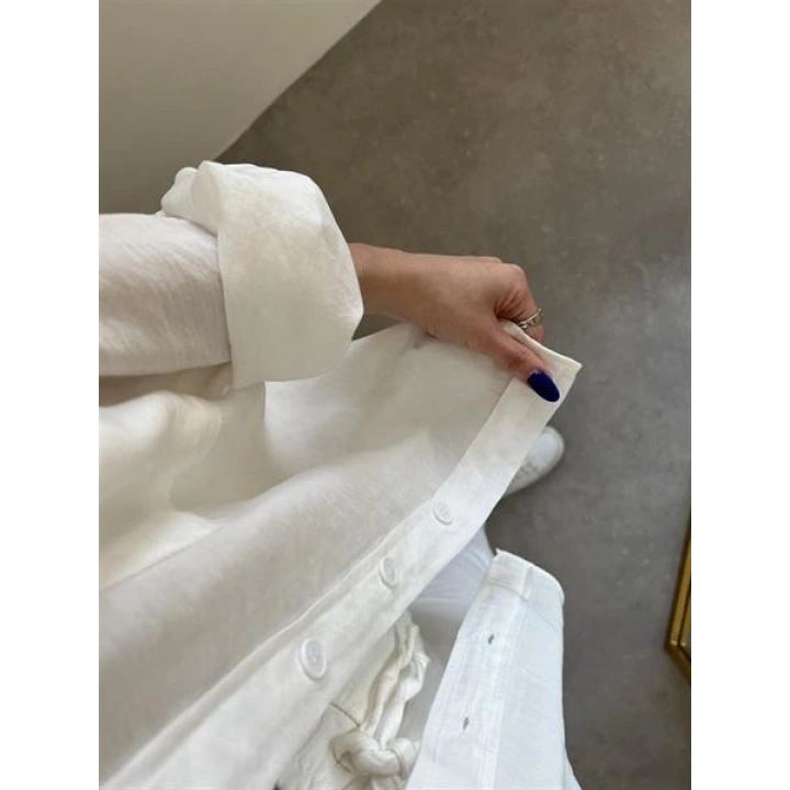 Beyaz Oversize Tensel Gömlek