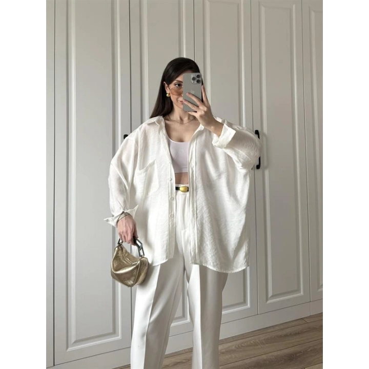 Beyaz Oversize Tensel Gömlek