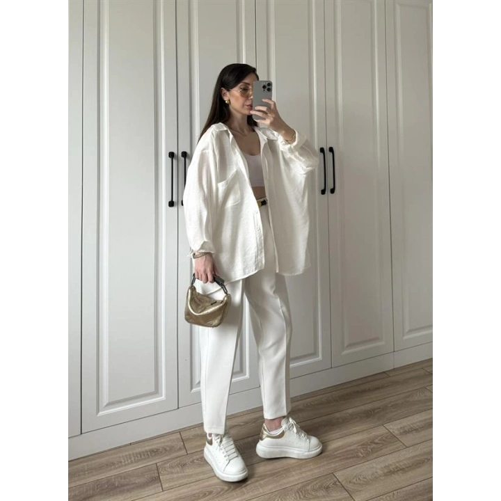 Beyaz Oversize Tensel Gömlek