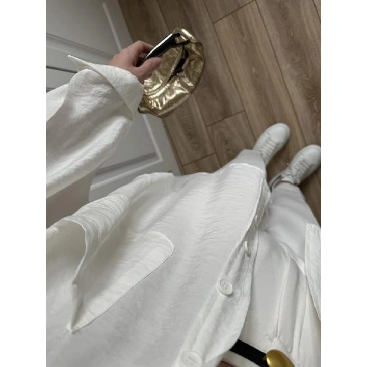 Beyaz Oversize Tensel Gömlek