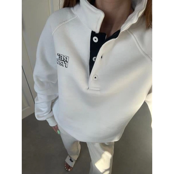 Beyaz Yakalı Şardonlu Sweat