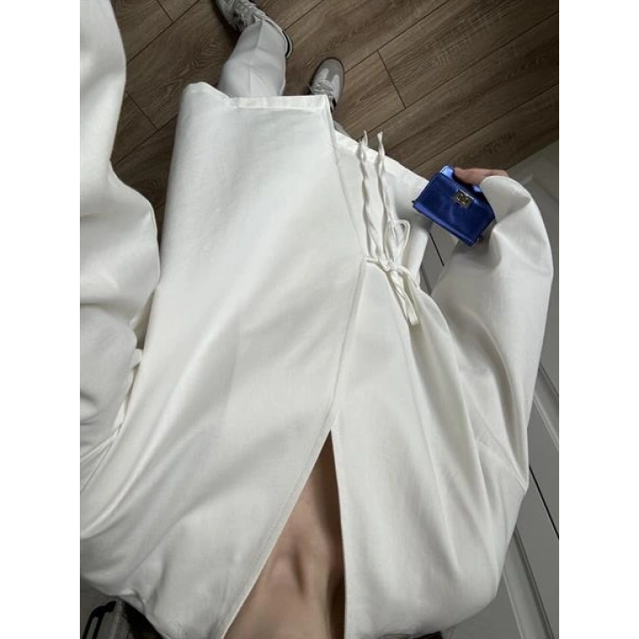 Beyaz Yandan Bağlamalı Gabardin Kimono Ceket