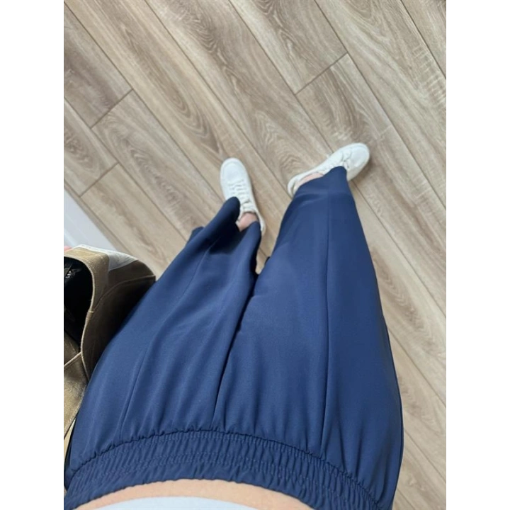 Bilek Boy Geniş Paça Lacivert Pantolon