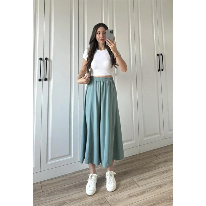 Bilek Boy Geniş Paça Mint Yeşili Pantolon