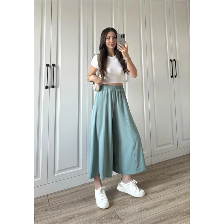 Bilek Boy Geniş Paça Mint Yeşili Pantolon